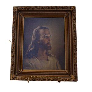 Vtg 1941 Warner Sallman Head of Christ Lithograph Framed Print Art Jesus 12x10